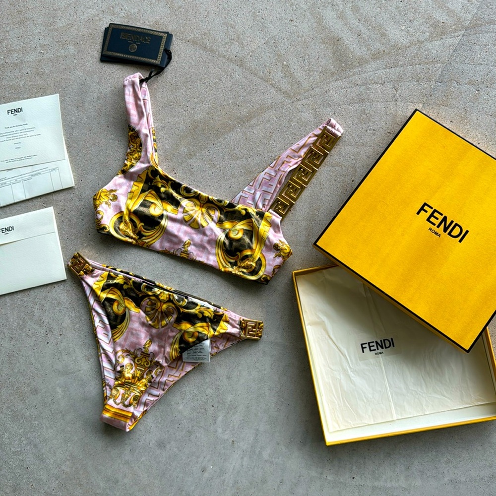 Fendace Fendi Versace 2 Piece Bikini NIB Sold Out Sexy Metal FF 38 Reversable